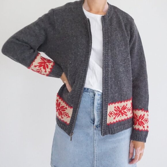Sweaters - Vintage Sonoma Charcoal Nordic Zip Cardigan Cabincore Grandmacore L